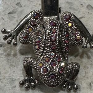 Silver Color Frog Hairpin Pink Gemstones